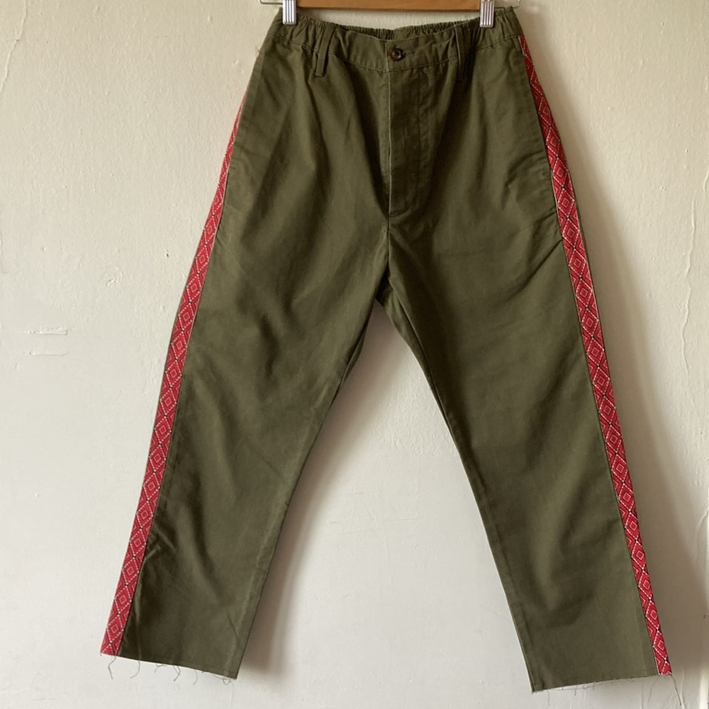 Maurizio Massimino Olive Green Button-Up Pants Red Stripe IT40 (S)